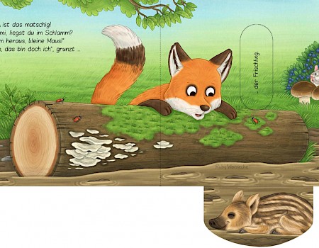 Illustration "Komm heraus, kleine Maus, bist du im Wald", erschienen im Coppenrath Verlag