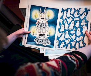 Designs from Ruby's picture book "Fridolin lernt das Gruseln" (Photo: Michael Orth)