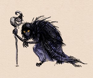 "A quick dnd character doodle I’m really pleased with - meet Maude (also Mort) the necromancer!"